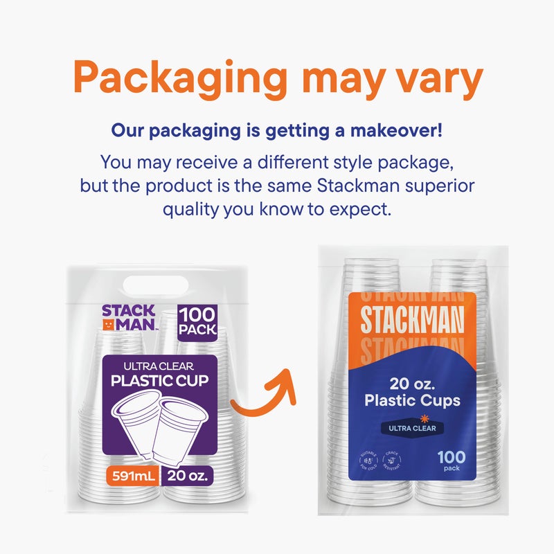 Stack Man [100 Pack - 20 oz.] Clear Disposable Plastic Cups PET Crystal Clear Disposable 20oz Plastic Cups - Image 5